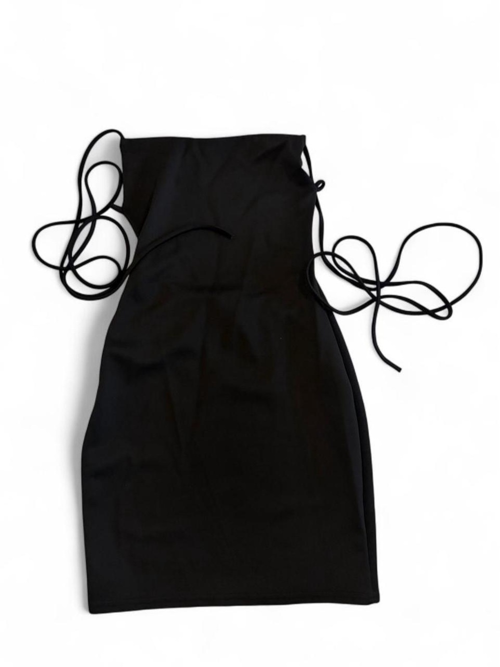 Black Wrap Tie Bodycon Mini Dress Y2K Whimsygoth Strappy Cutout